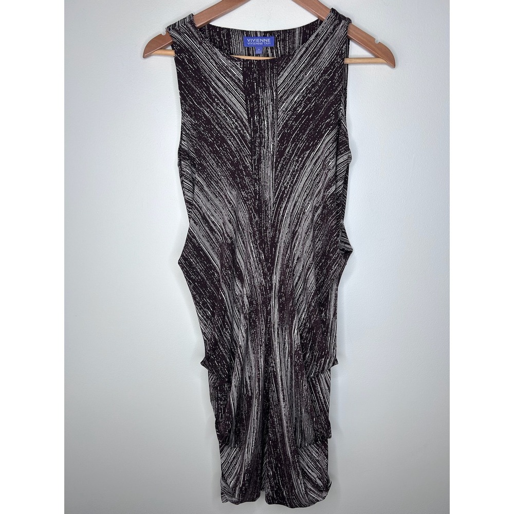 Vivienne Tam Brown White Abstract Brushstroke Draped Sleeveless Dress Sz S Y2K